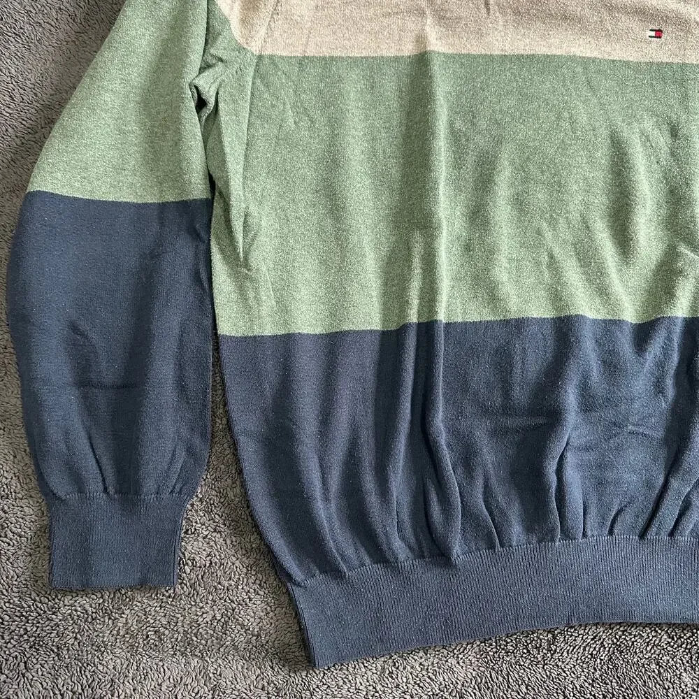 Tommy Hilfiger Mens XL Premium Cotton Colorblock Crewneck Sweater Retro 80s Y2K